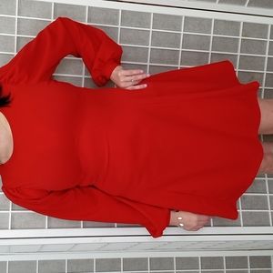 Red balloon sleeve dress
